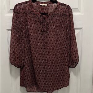 Pleione Burgundy Geometric Women's Blouse